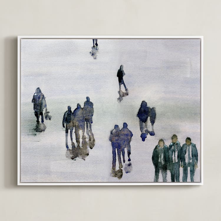 "In the crowd" - Art Print in blue petrol by Lulaloo - Framed Canvas