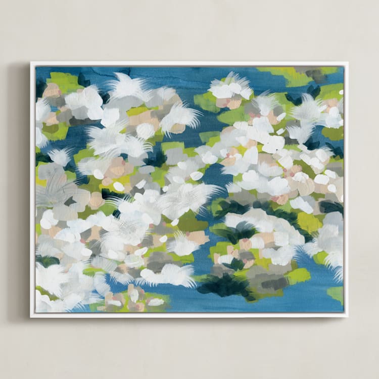"Verdant" - Art Print in Ocean Blue by Denise Wong - Framed Canvas