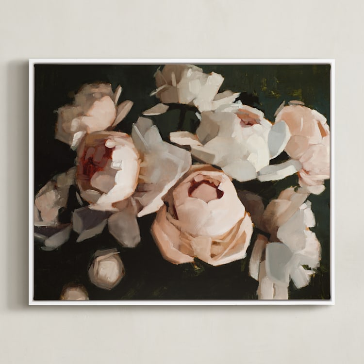 "Popping Peonies" - Art Print in Blush by Rachel Nelson - Framed Canvas