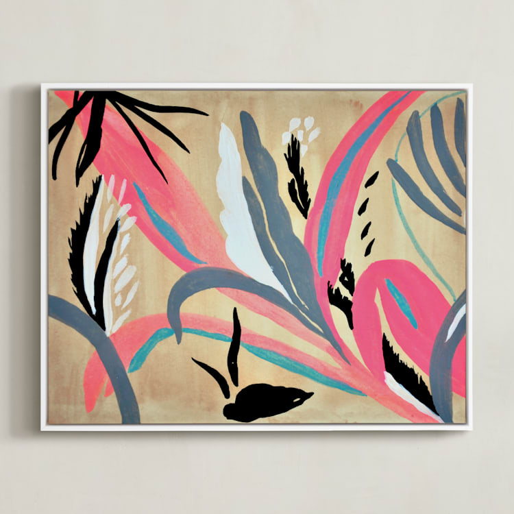 "Pink foliage" - Art Print in bright pink by FERNANDA MARTINEZ - Framed Canvas