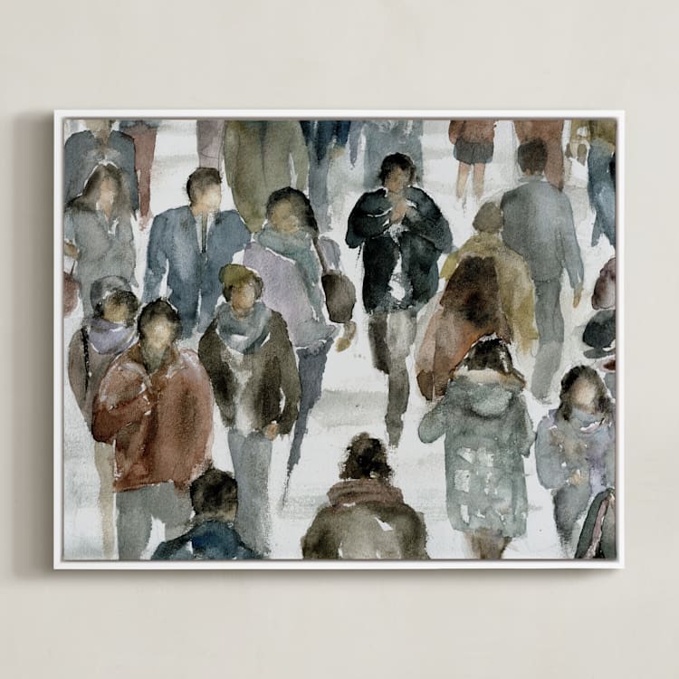 "Faces 2" - Art Print in maritime blue by Lulaloo - Framed Canvas