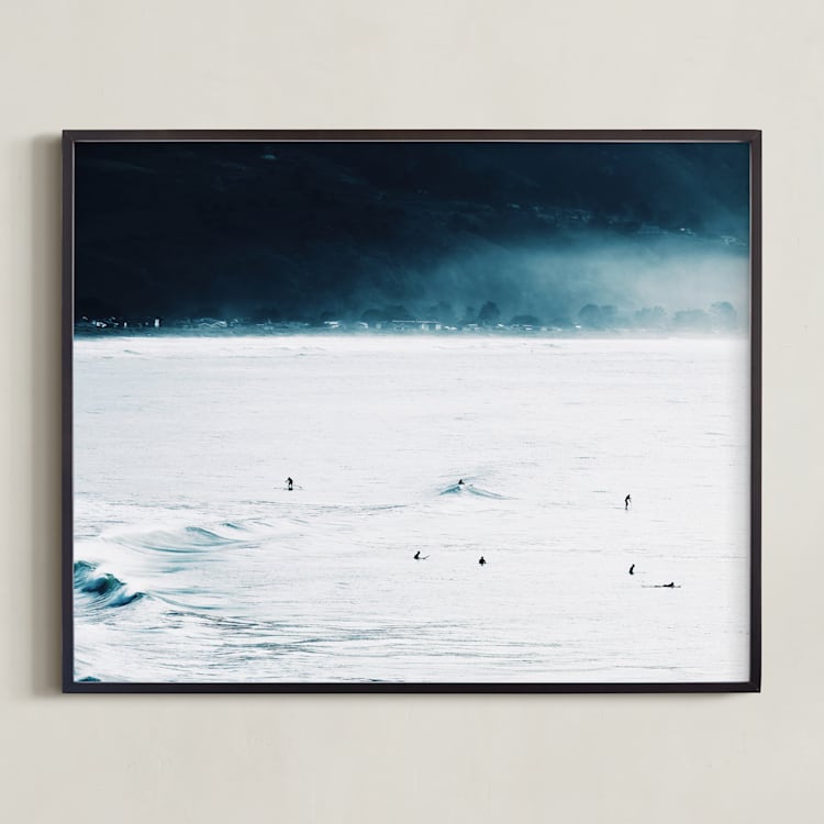 "Smell The Sea + Feel The Sky" - Art Print in FOG BLUE by Summer Strauch - Framed