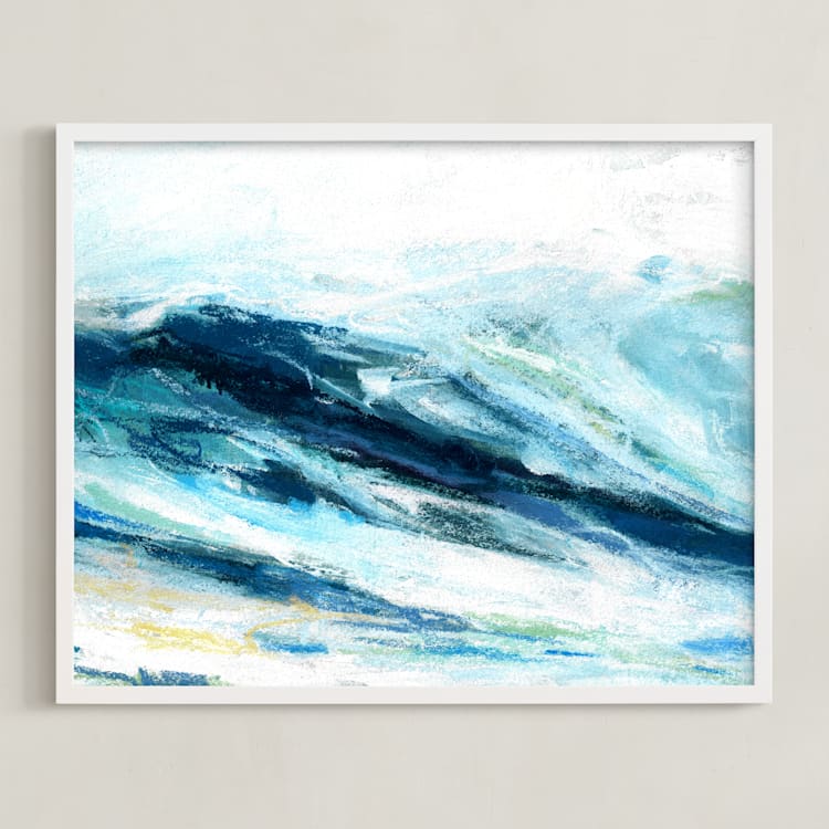 "Coastal Swell" - Art Print in Ocean Blue by Jenny Partrite - Framed