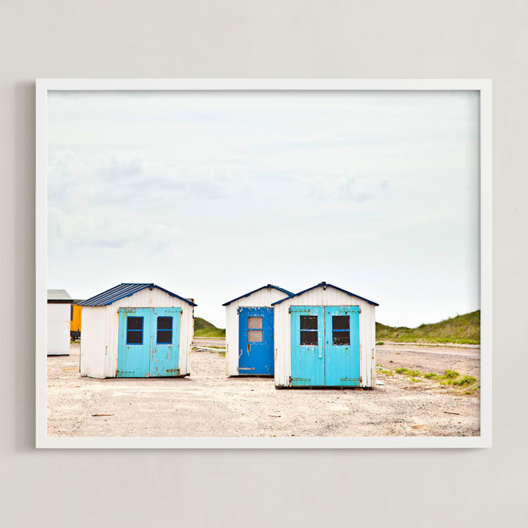 "Three Houses" - Art Print in shades of Blue by Alexandra Feo - Framed