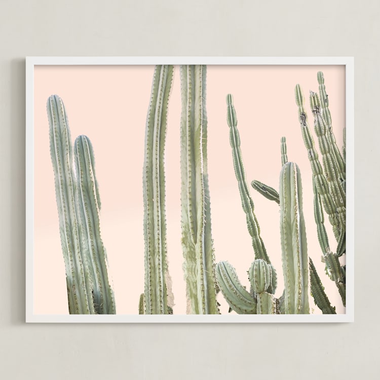 "Peachy Cactus Print" - Art Print in Peach by Wilder California - Framed