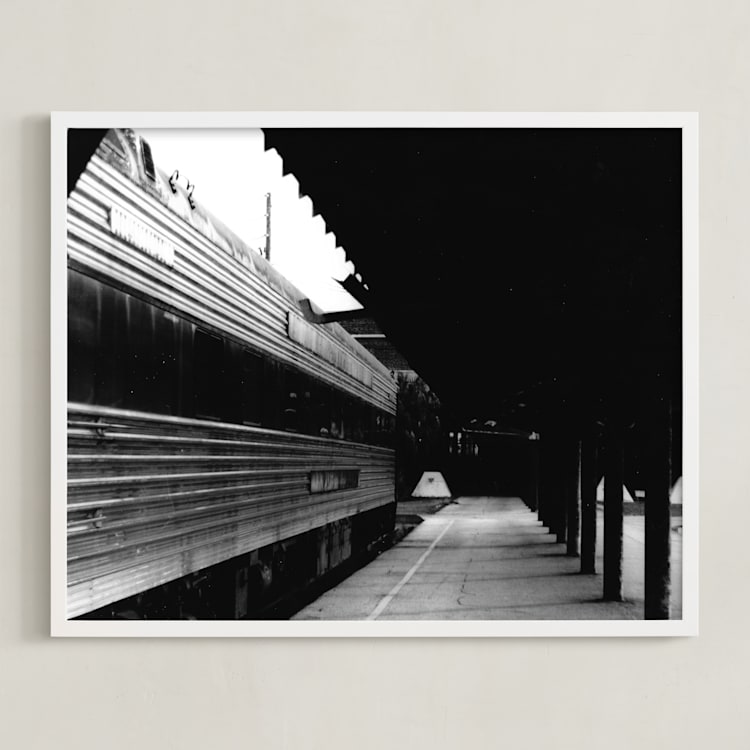 "Black and White Train Platform" - Art Print in Black and White by Aquenne - Framed