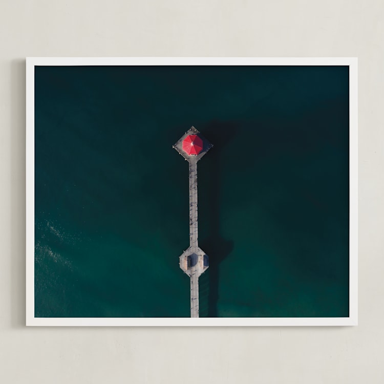 "HB Pier From Above" - Art Print in Cherry by Christian Florin - Framed