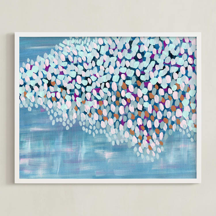 "New Tide" - Art Print in Sunrise Blue by Denise Wong - Framed