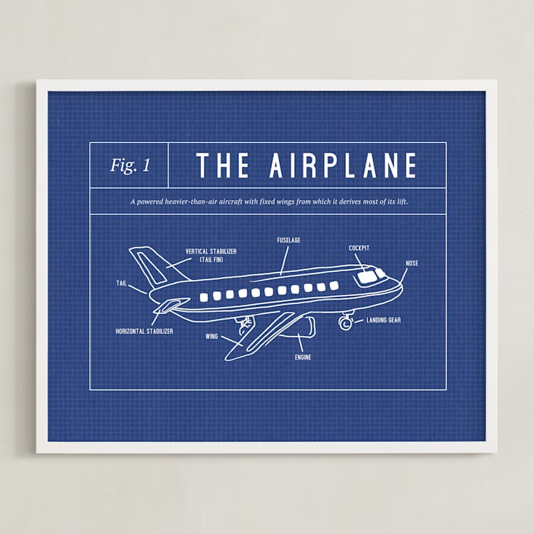 "Airplane Blueprint" - Art Print in Blueprint by Meggy Masters - Framed