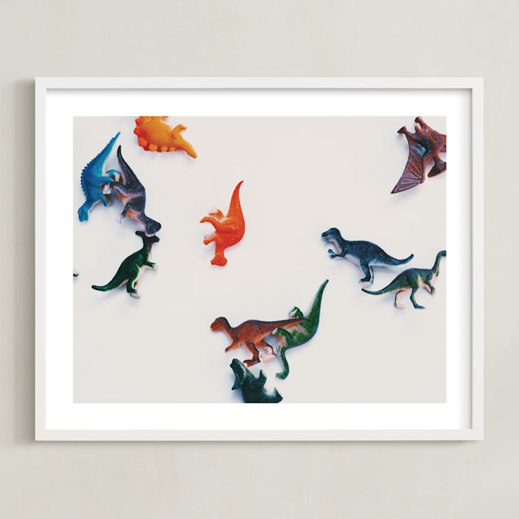 "dinosaurs" - Art Print in white by Morgan Kendall - Framed