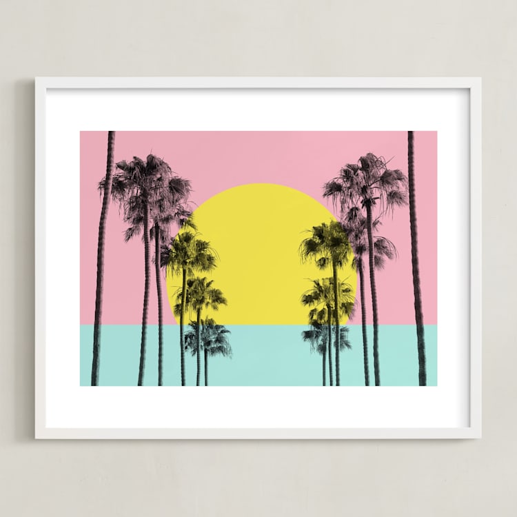 "Summer Palms" - Art Print in Pink Lemonade by Jessica C Nugent - Framed