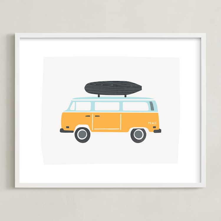 "Wheels 4" - Art Print in Mustard by Kristie Kern - Framed