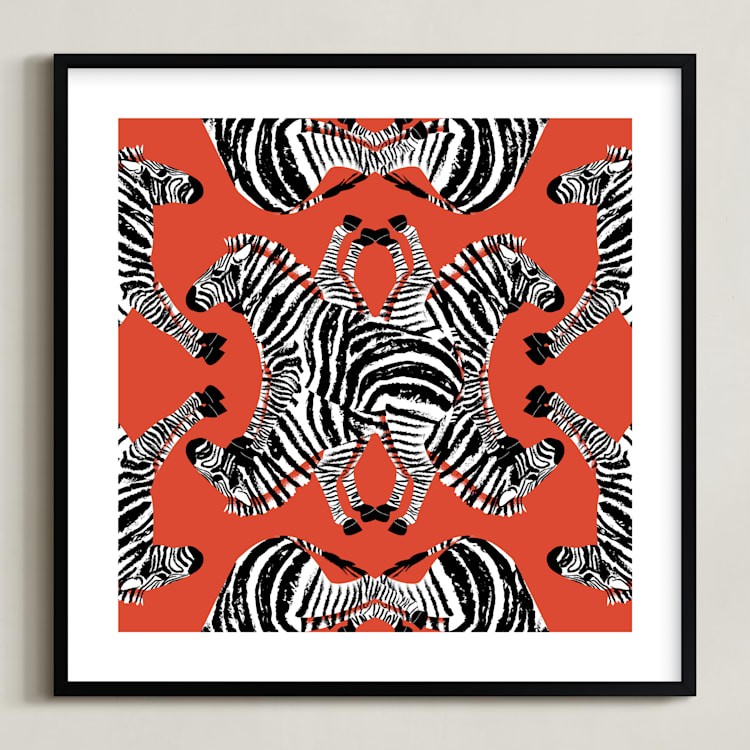 "Zebraba Tile" - Art Print in China Red by 2birdstone - Framed