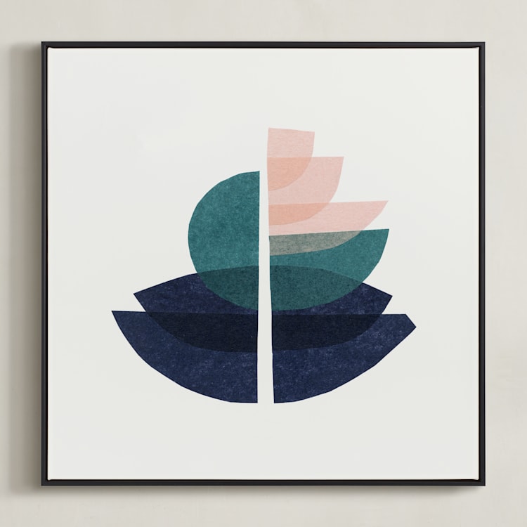 "Botanical Blocks" - Art Print in Lilypad by Carrie Moradi - Framed Canvas