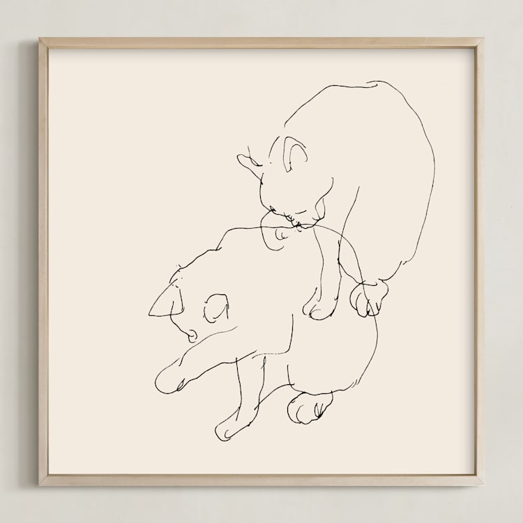 "Sketches after cat IV" - Art Print in Black and Champagne by Catilustre - Framed