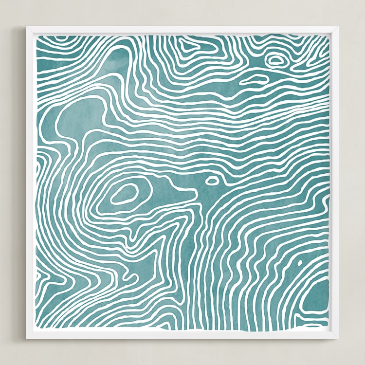 "Be. Here. Now." - Art Print in Ocean Blue by Ria Sharon - Framed
