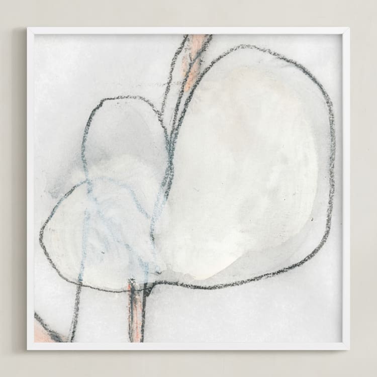 "Southern Cotton Single Bloom Square" - Art Print in Neutrals by Angela Simeone - Framed