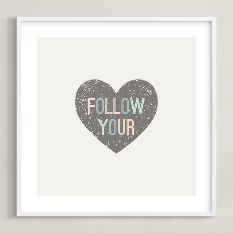 "Follow your Heart" - Art Print in Charcoal by Amber Barkley - Framed