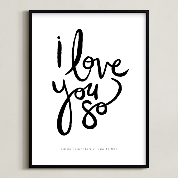 "I Love You So" - Personalized Art Print in Cloud by Kelly Ventura - Framed