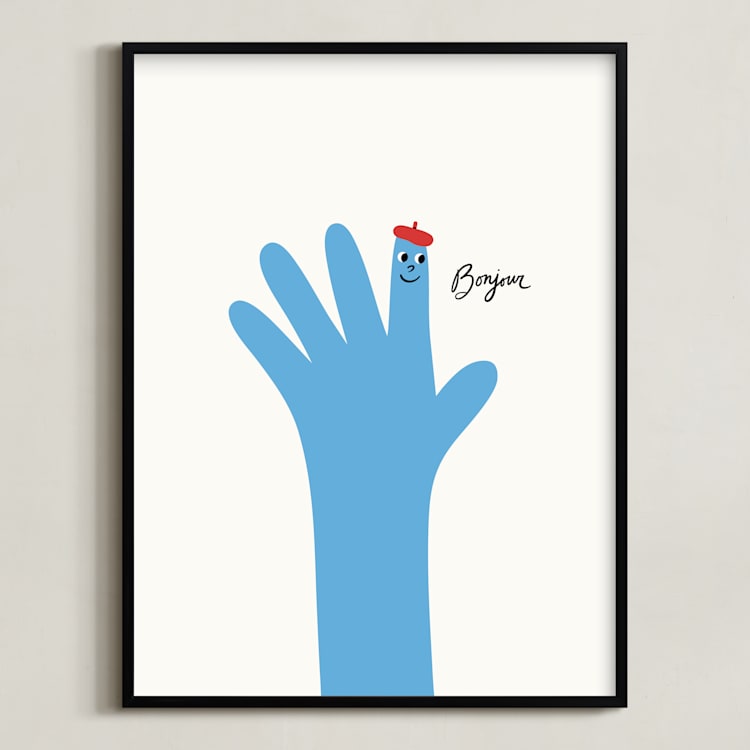 "Bonjour" - Art Print in Blueberry by mo kelley - Framed