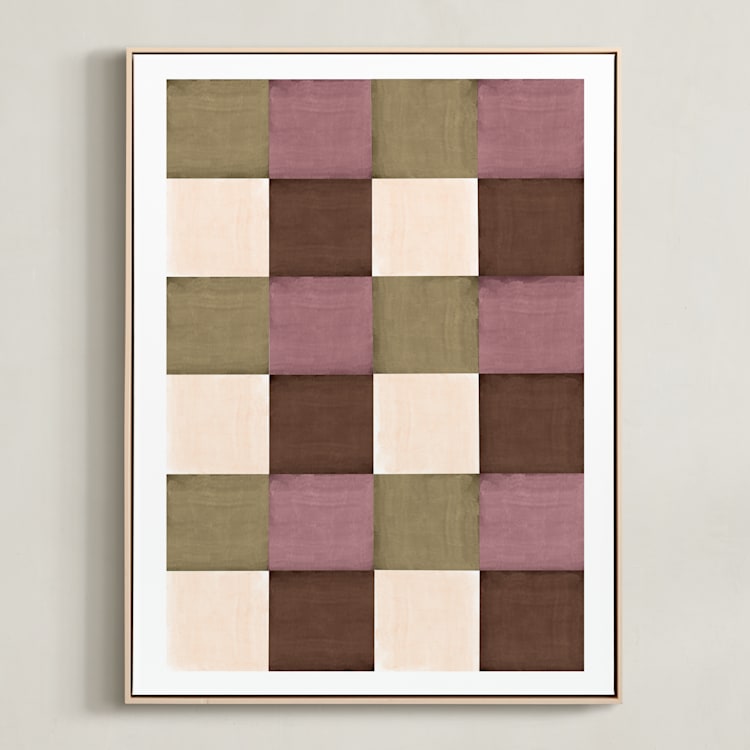 "Checker" - Art Print in Olive by Baumbirdy - Framed Canvas