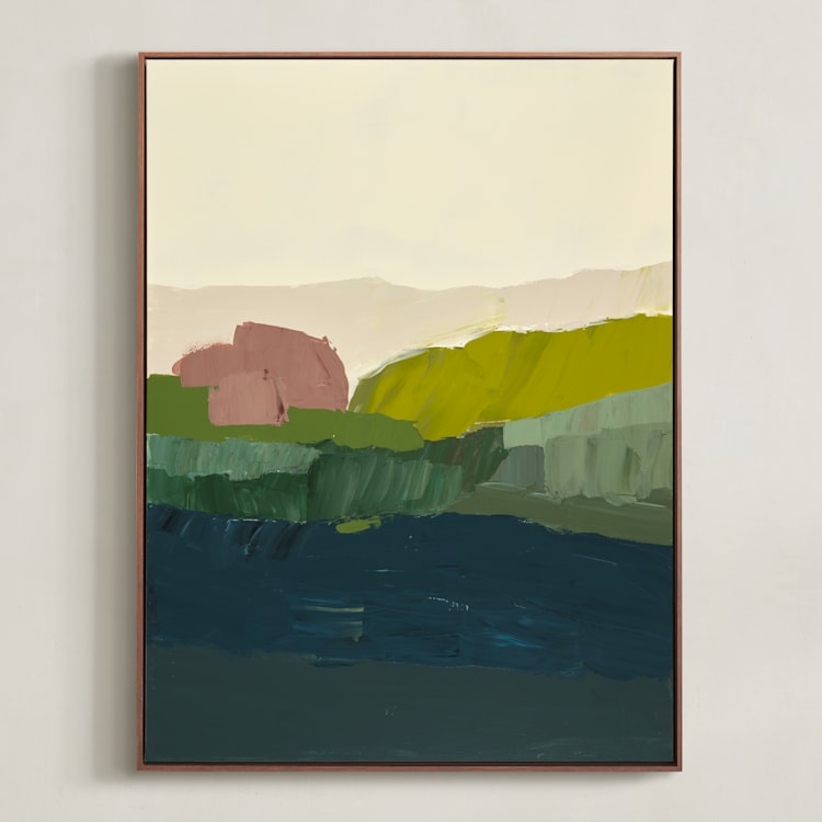 "Coast in Bloom" - Art Print in Spring Green by Caryn Owen - Framed Canvas