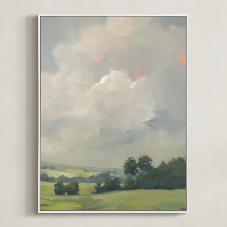 "Rosy Tomorrow II" - Art Print in Grey Blue by Stephanie Goos Johnson - Framed Canvas
