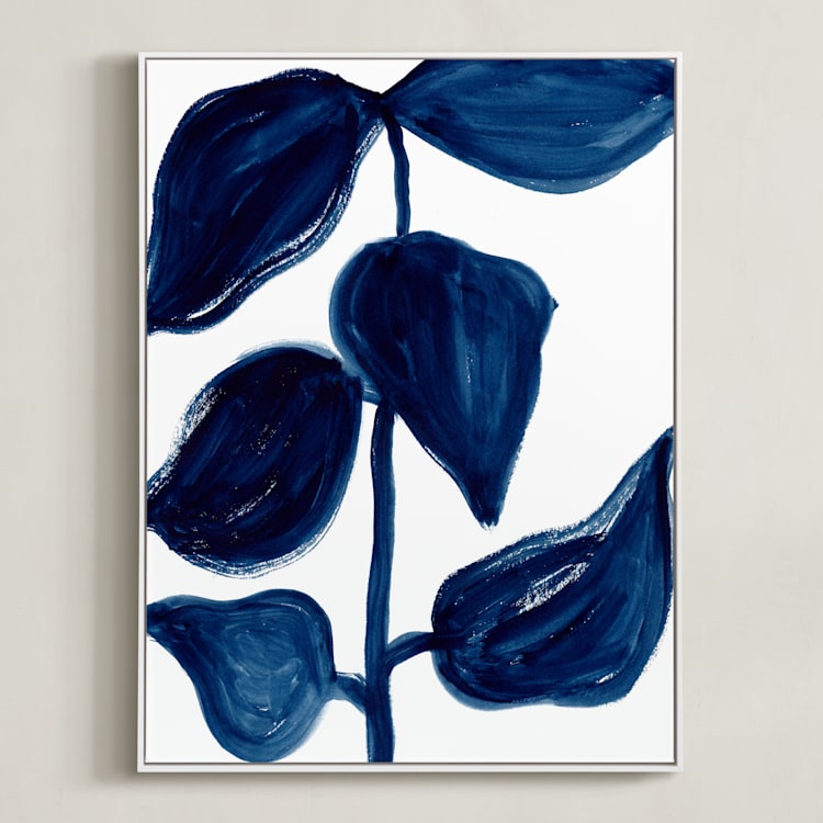 "Indigo Plant" - Art Print in Indigo Blue by flvx studio - Framed Canvas
