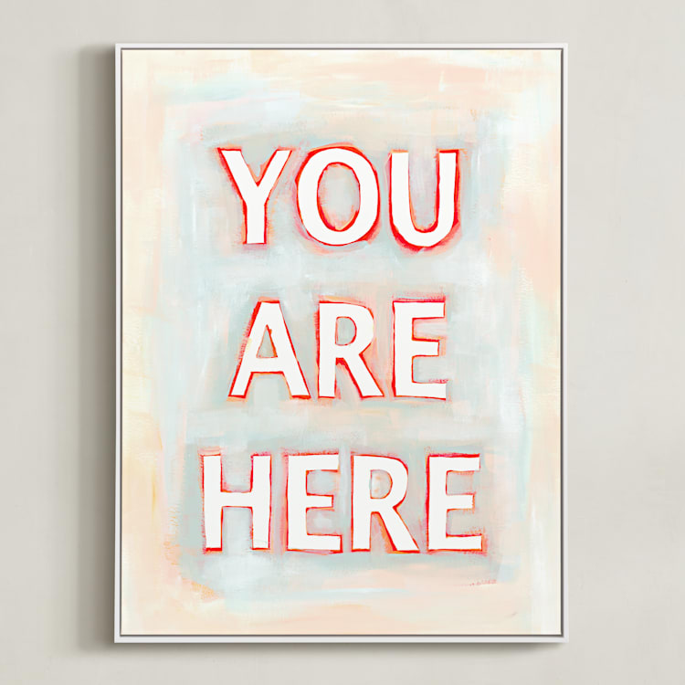 "You are Here" - Art Print in Coral by Karyn Denten - Framed Canvas