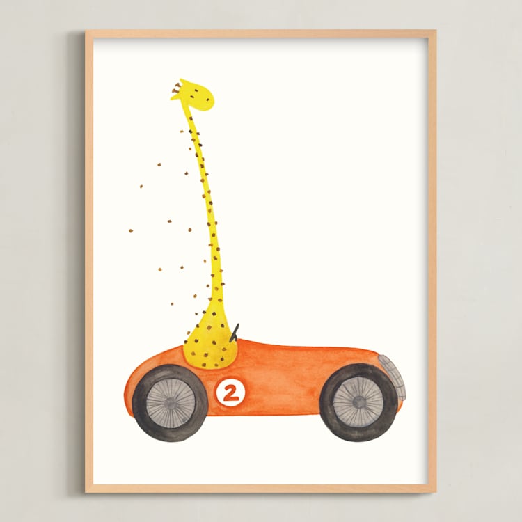 "Fast Riders III" - Art Print in Orange by Francisca Reyes - Framed