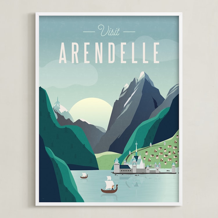 "Visit Arendelle" - Art Print in Glacier by Erica Krystek - Framed