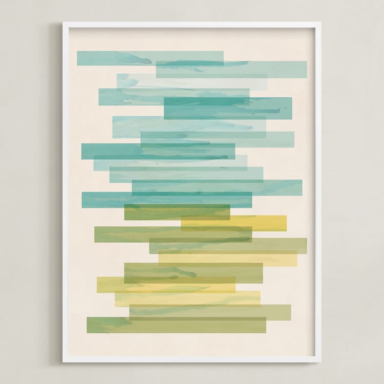 "Stacked Horizon" - Art Print in Horzion Blue by Jennifer Morehead - Framed