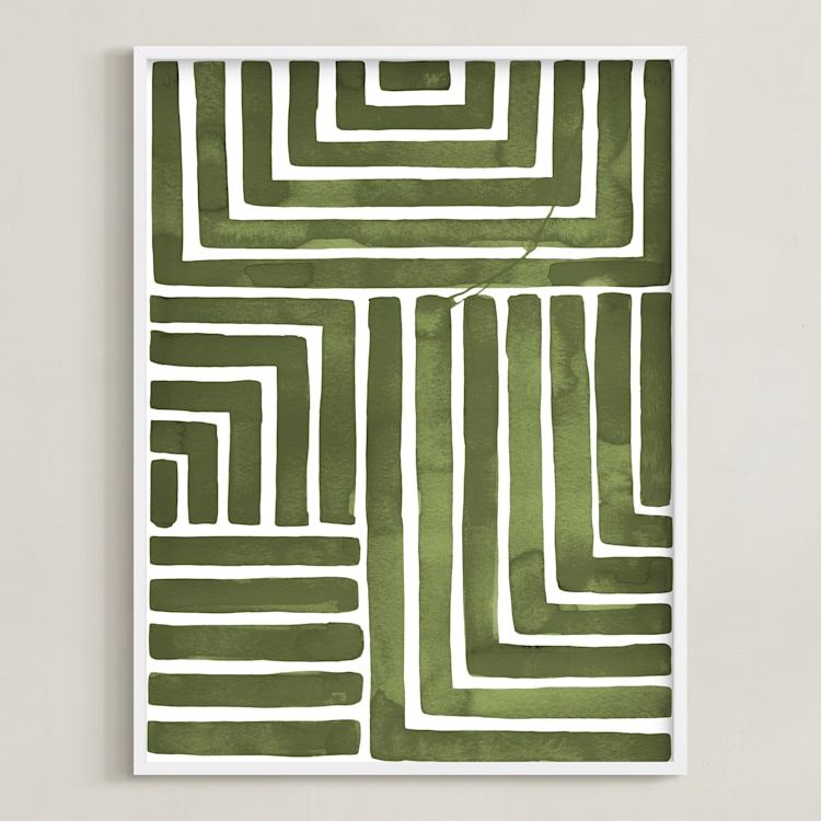 "Hard & Soft" - Art Print in Moss by Kristine Sarley - Framed