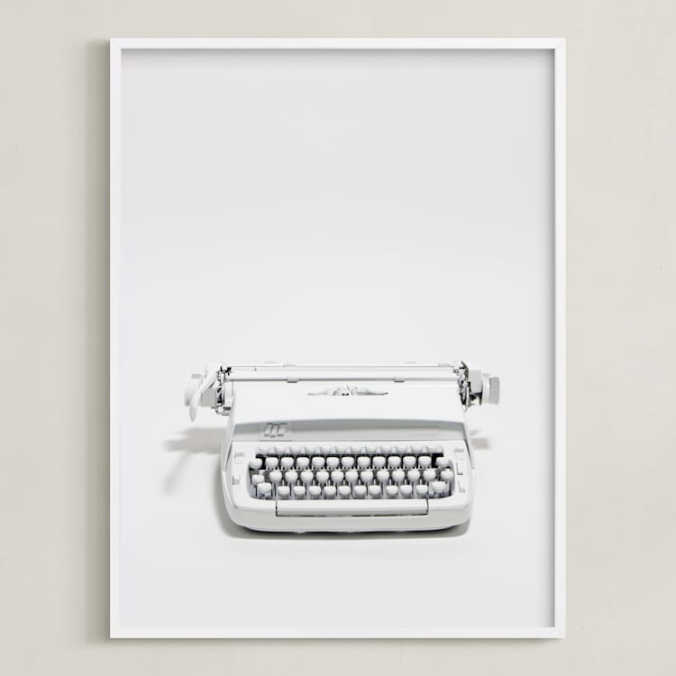 "The Typewriter" - Art Print in White on white by Cristiane - Framed