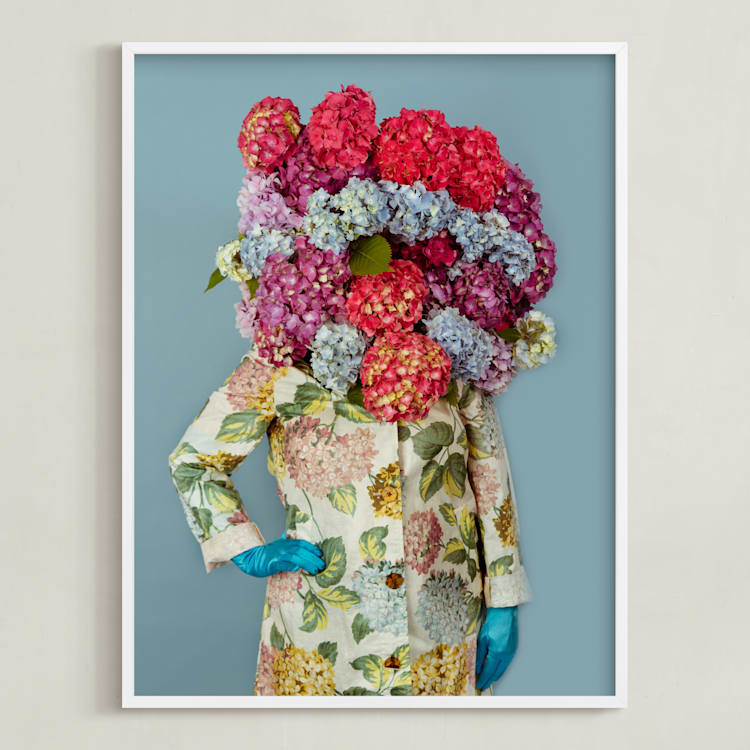 "Shes Blooming Worth " - Art Print in Summer Sky Blue by Theresa Bear - Framed