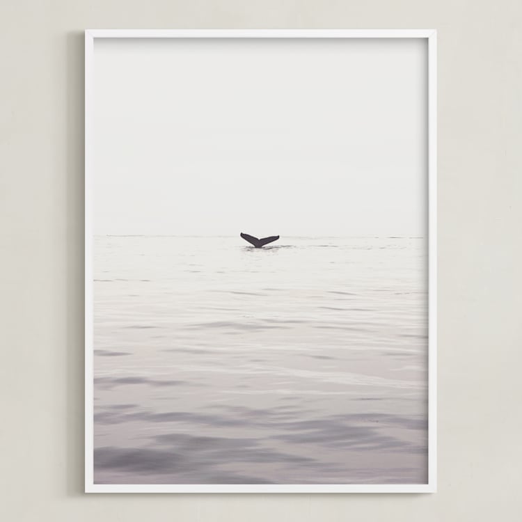 "A Humpback Tale" - Art Print in Ocean Grey by Joelle Segal - Framed