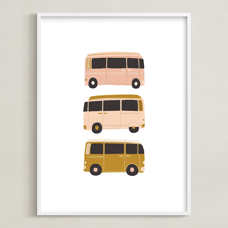 "Vintage Van Crew" - Art Print in Dusty Rose by Alicia Schultz - Framed