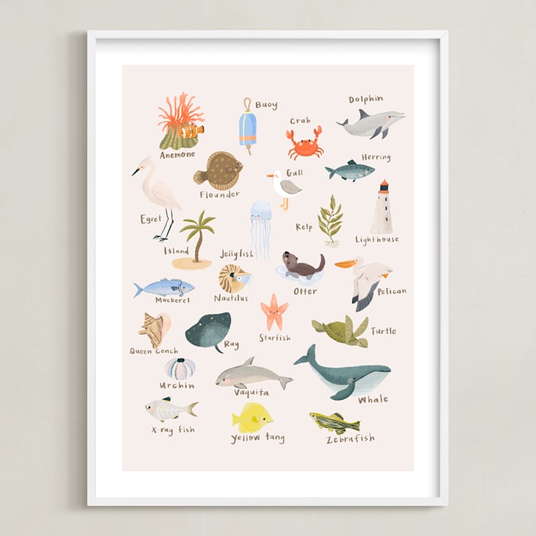 "Sea Alphabet" - Art Print in Blush by Kate Blalock - Framed