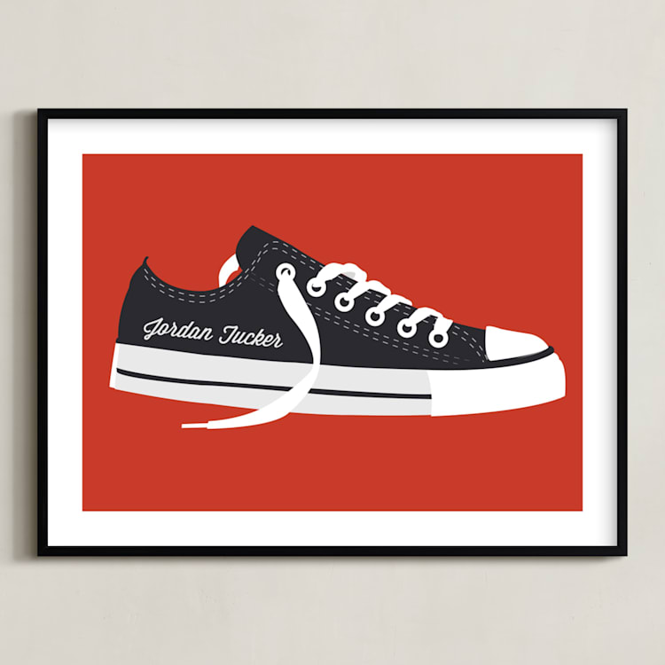 "Cool Shoe" - Personalized Art Print in Awesome Red by Katie Zimpel - Framed