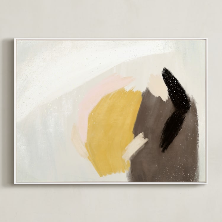 "Cuddling in the rain" - Art Print in Mustard Yellow by Yaling Hou Suzuki - Framed Canvas