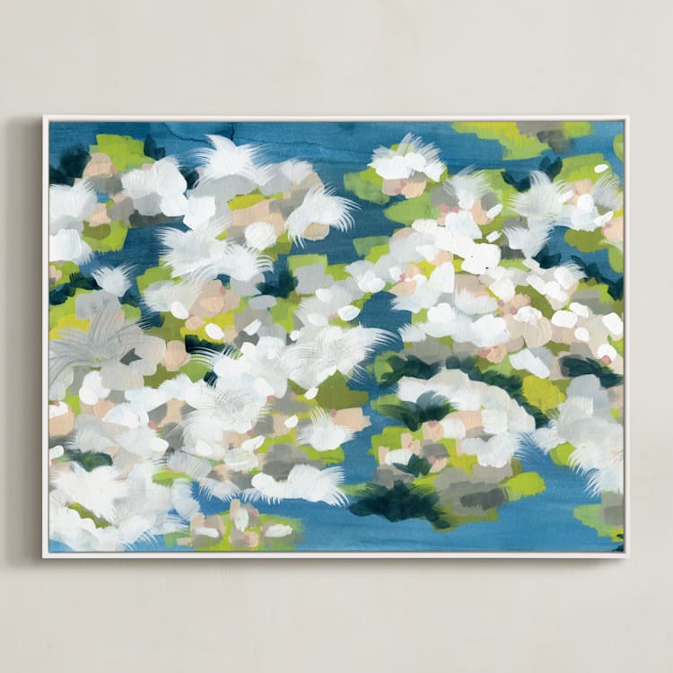 "Verdant" - Art Print in Ocean Blue by Denise Wong - Framed Canvas