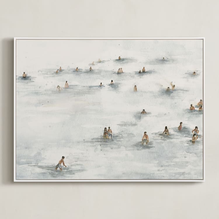 "on the beach" - Art Print in Beige Blue by Lulaloo - Framed Canvas
