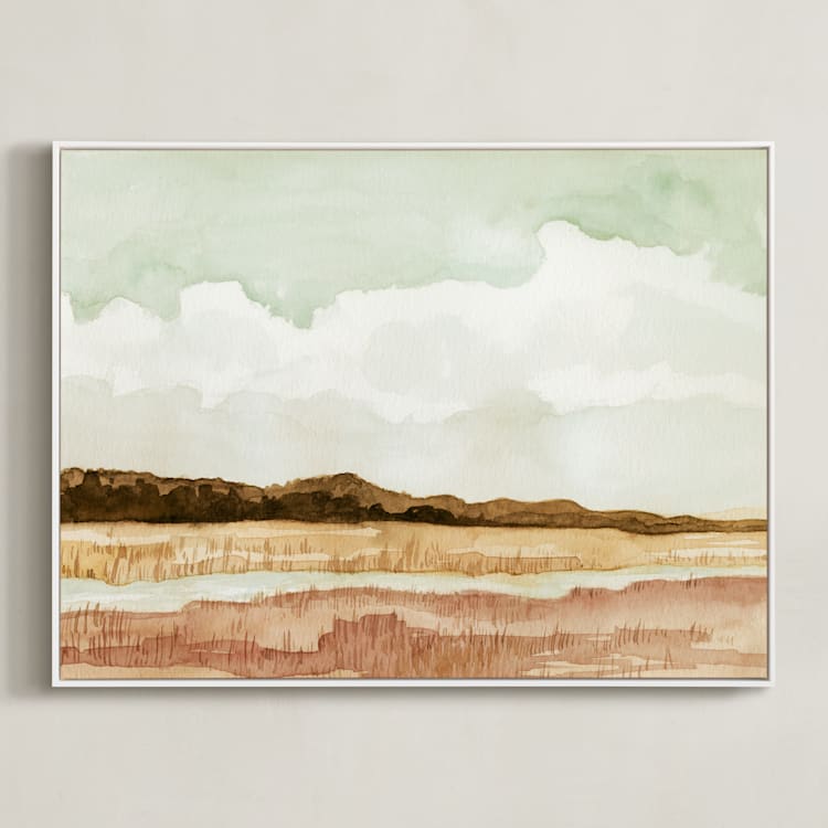 "Wetland" - Art Print in Golden Green by Field and Sky - Framed Canvas