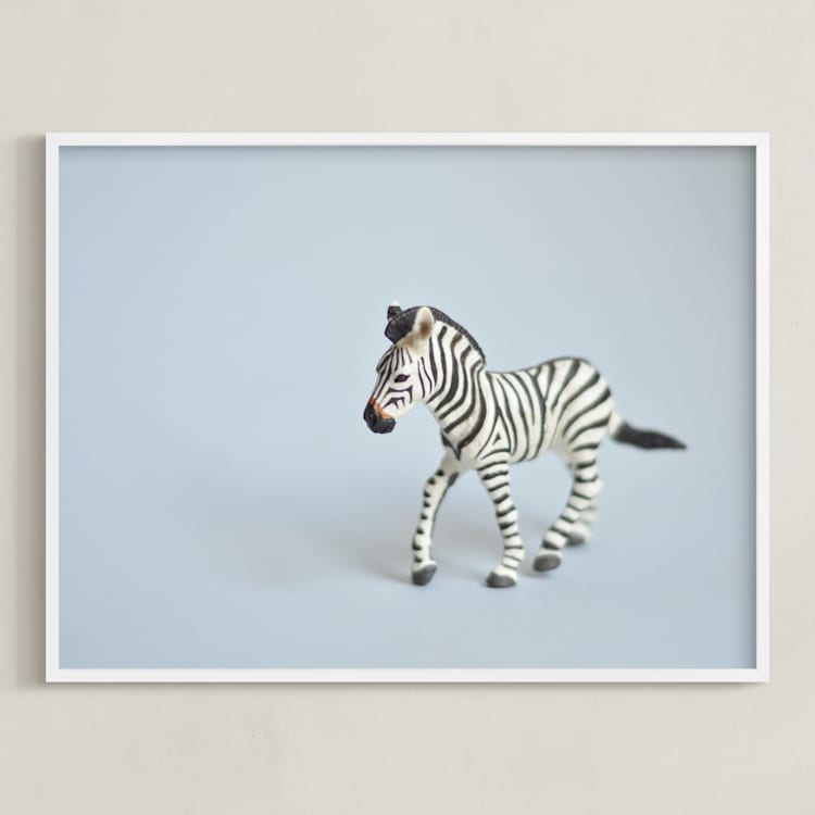 "Oh, Zebra" - Art Print in Soft Grey by Kinga Subject - Framed