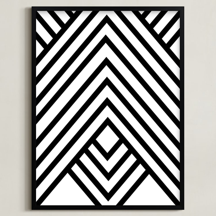 "Abstract simple geometric design" - Art Print in black and white by Anna - Framed
