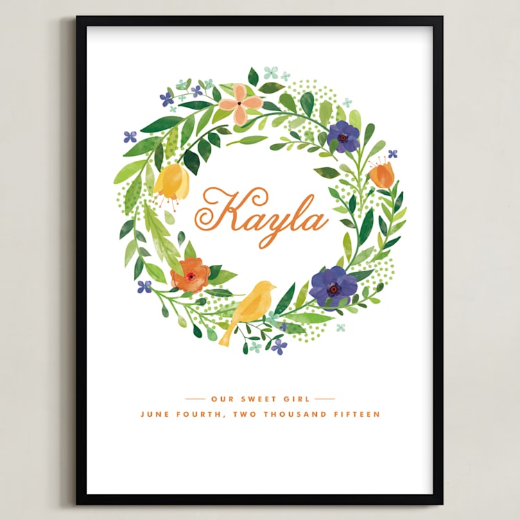 "Painted Wreath" - Personalized Art Print in Poppy by Ariel Rutland - Framed