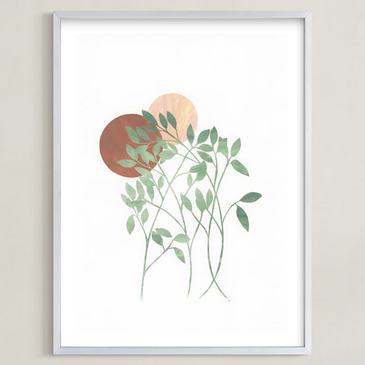 "Paper Leaves" - Art Print in soft green by Erin McCluskey Wheeler - Framed