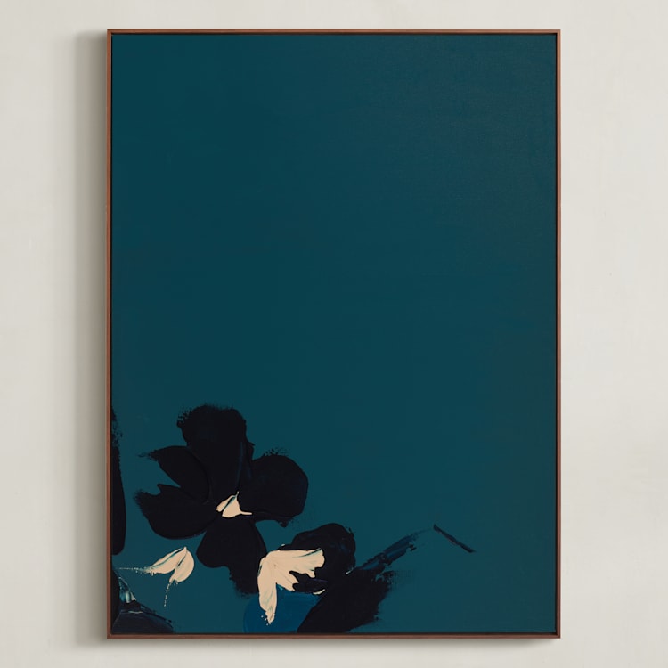 "Floral Hues of Blue" - Art Print in Navy Blue by Caryn Owen - Framed Canvas