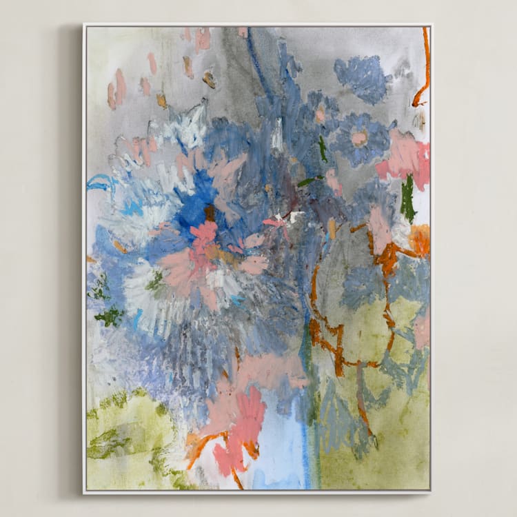 "Pastel Garden 1" - Art Print in Slate Blue by Sonal Nathwani - Framed Canvas
