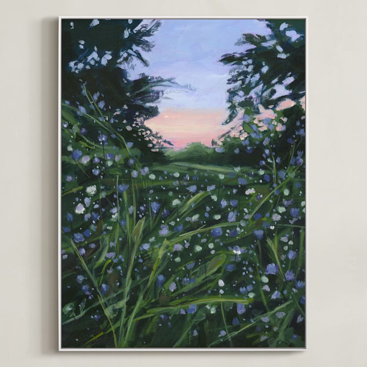 "Wildflowers At Dusk" - Art Print in Dark Emerald Green by Weronika Zubek - Framed Canvas